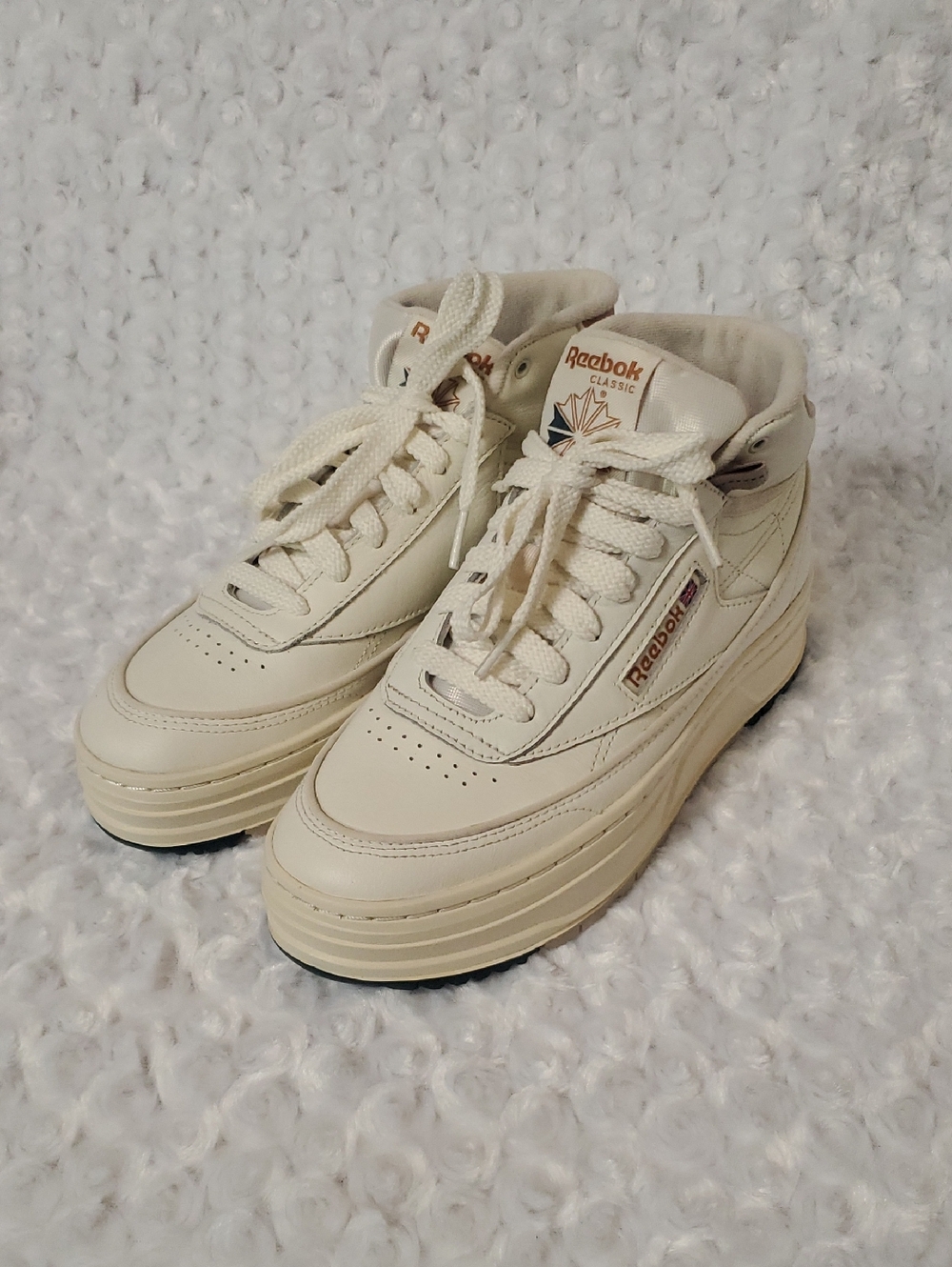 Reebok Cream/White Platform Lace-Up Sneakers